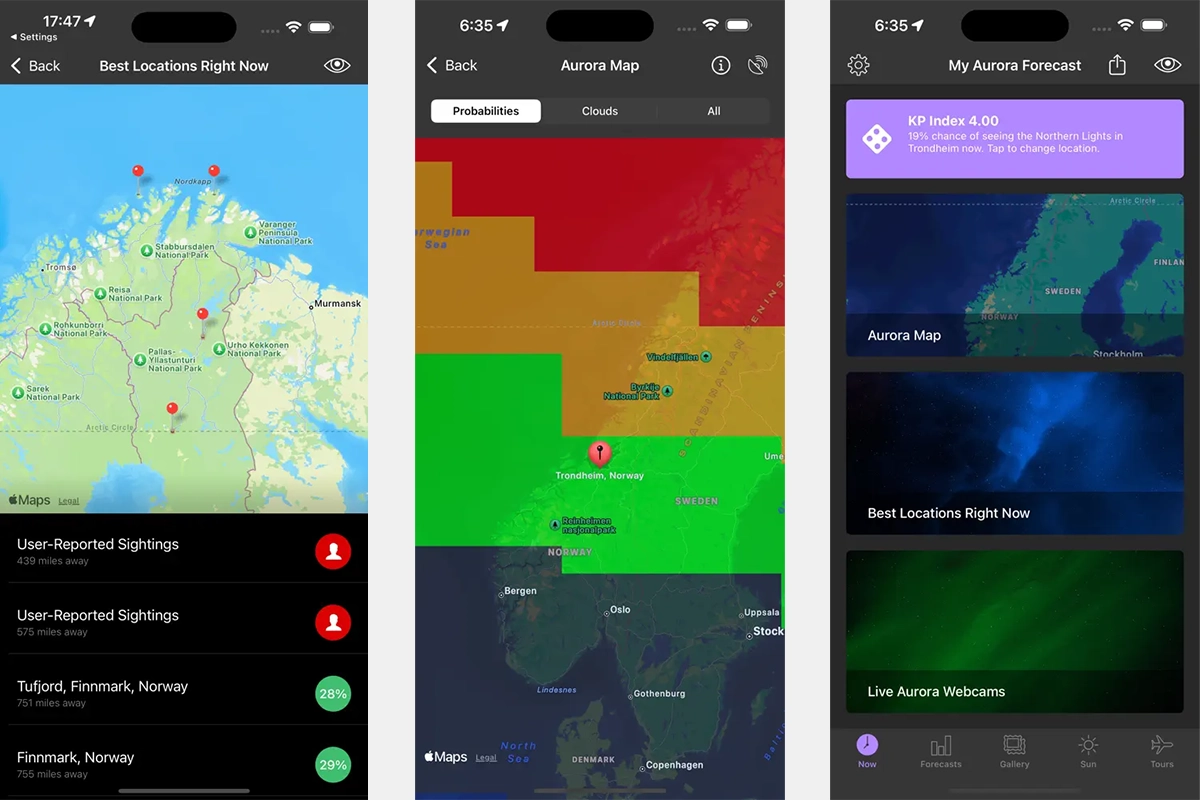 Noorderlicht app met voorspellingen voor het noorderlicht